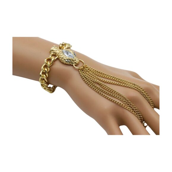 New Women Gold Fashion Bracelet Metal Hand Chain Connected Ring Bling Snake Head - Picture 6 of 17